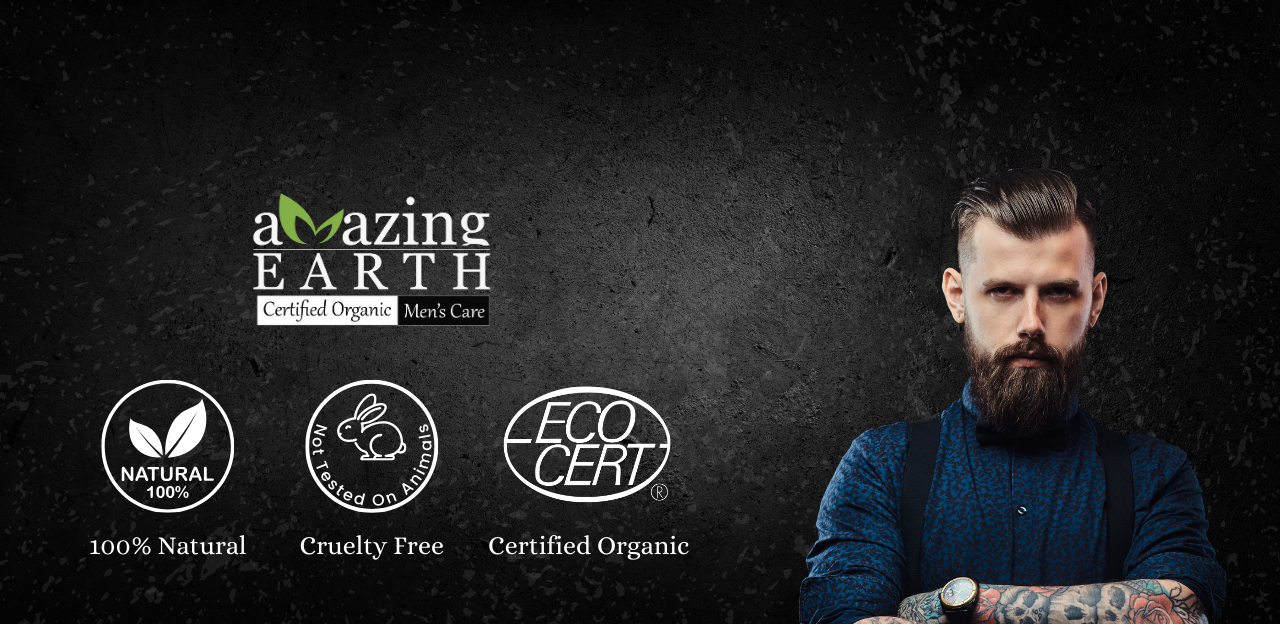 amazing earth certified organic beard, skin and men's grooming products