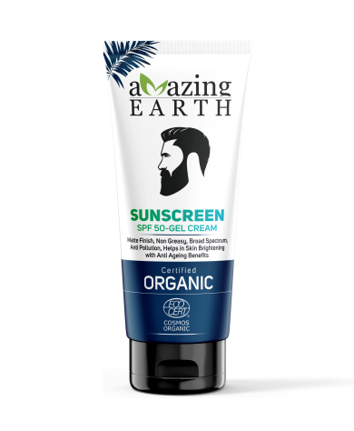 certified organic AMAzing EARTH sunscreen spf 50 gel cream for men